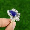 Pear Lapis Lazuli Gemstone Bezel Boho Promise Cescent Moon Ring Sterling Silver