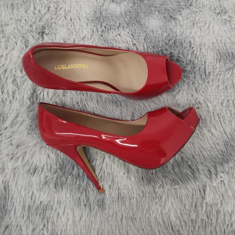 Women Platform High Heels Pumps Fashion Sexy Open Toe 12cm Patent Leather Stilettos Gladiator Party Wedding Jazz Dance Shoes