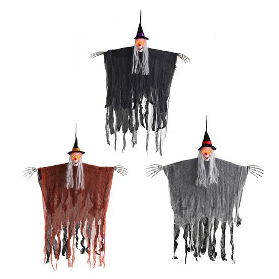 Yousheng Halloween Hanging Witch Decoration Sound Animated Flying Witch with Light-up Red Eyes for Indoor Outdoor Haunted House Decor