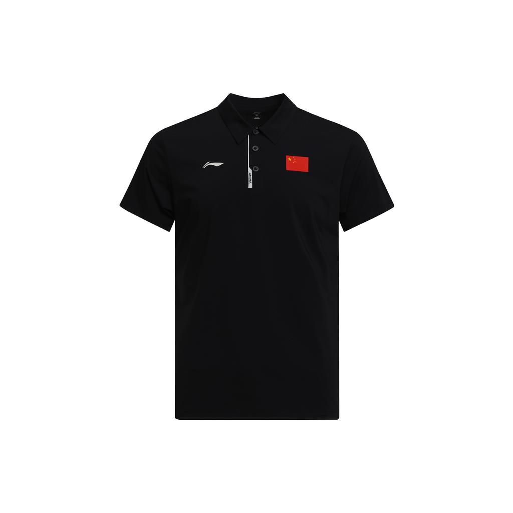 Мужская рубашка-поло с коротким рукавом и принтом логотипа Li Ning, темно-синего цвета APLT209-1