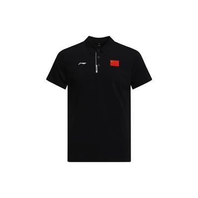 Мужская рубашка-поло с коротким рукавом и принтом логотипа Li Ning, темно-синего цвета APLT209-1