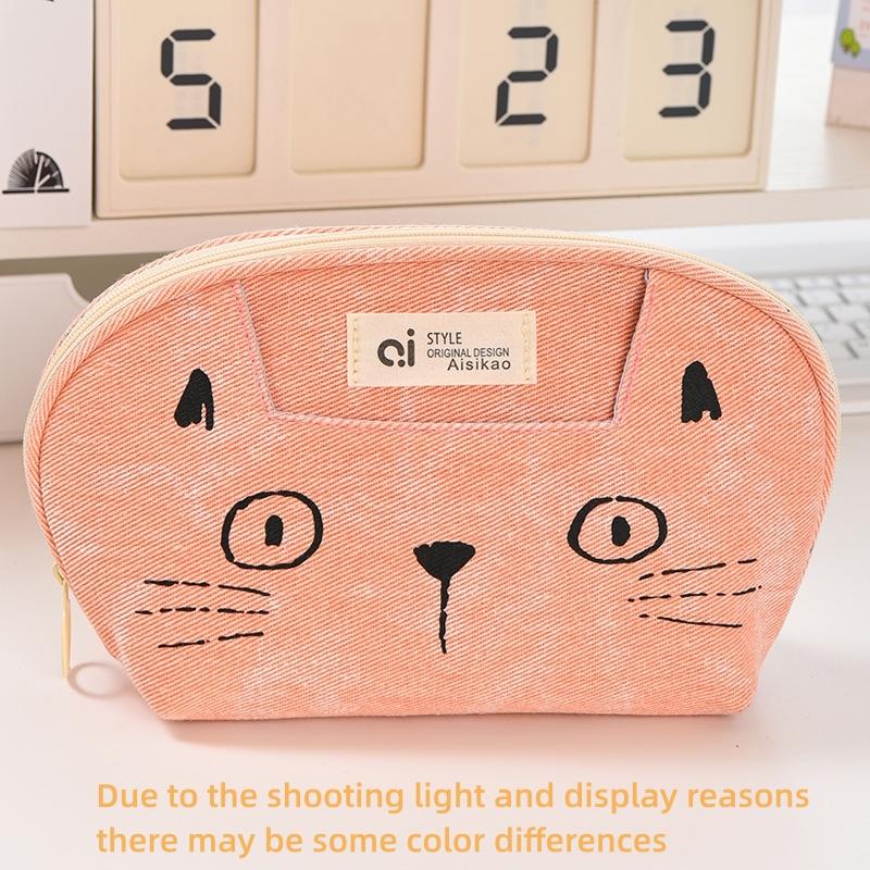 Милая сумка-пенал с изображением мультяшного кота Джинсовая сумка для канцелярских принадлежностей Студенческая сумка для хранения школьных принадлежностей Многофункциональный пенал