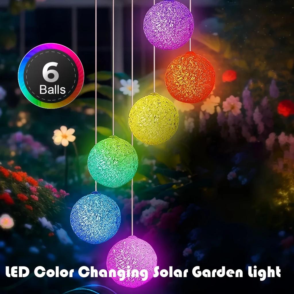1pc Solar Rice Grain White Ball/Heart Wind Chime Light Outdoor Waterproof Color Changing LED Hanging Lamps for Home Garden Decor