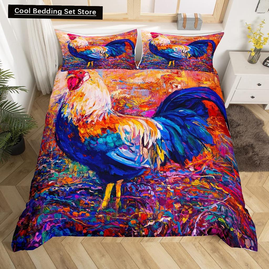 Farm Animals King Queen Duvet Cover Rooster Sheep Pig Cow Bedding Set Farmhouse Country Comforter Cover Polyester Quilt Cover