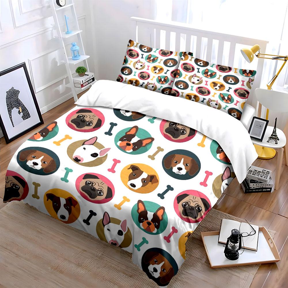 Cute Cartoon Dog and Bone Print Bedding Duvet Cover Set Duvet Cover Pillowcases (1*Duvet Cover 2*Pillowcases, without duvet insert)