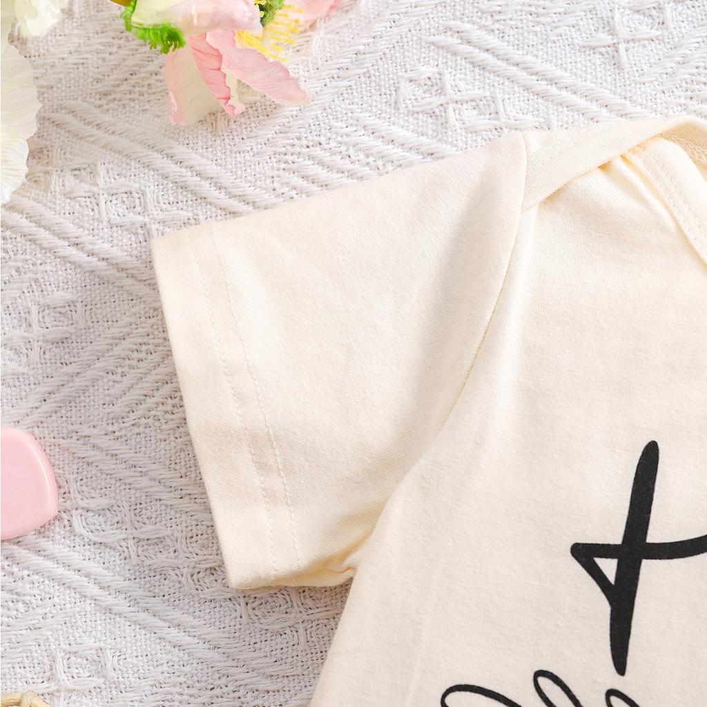 Newborn Baby "Hola Abuelos" Print 100%Cotton Apricot Bodysuit Cute Short Sleeve Jumpsuit Onesie