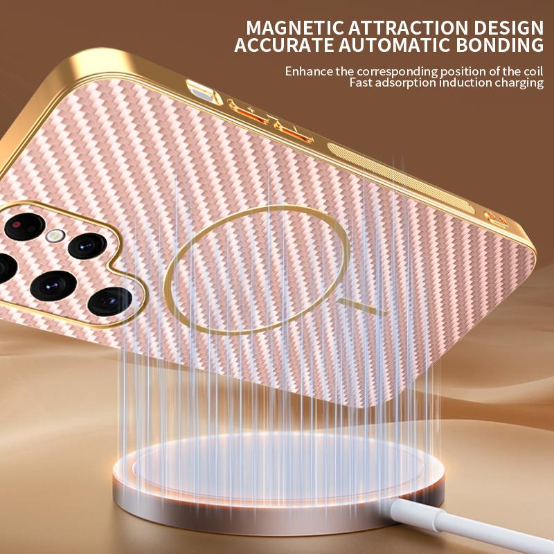 For Samsung Galaxy S22 Ultra 5G Phone Case Carbon Fiber Textured Electroplated TPU Back Cover