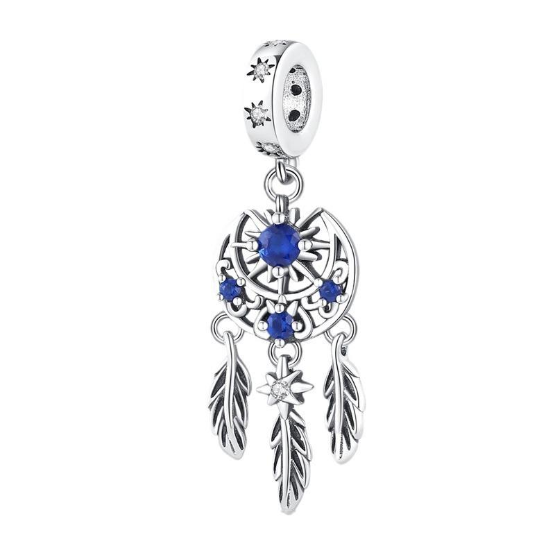 S925 Silver Dreamcatcher Moon Flower Bead Pendant DIY Bracelet Necklace Jewelry Set Valentine's Day Gift