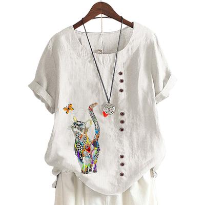 Модный женский топ с круглым вырезом и короткими рукавами с цветочным принтом в 11 цветах