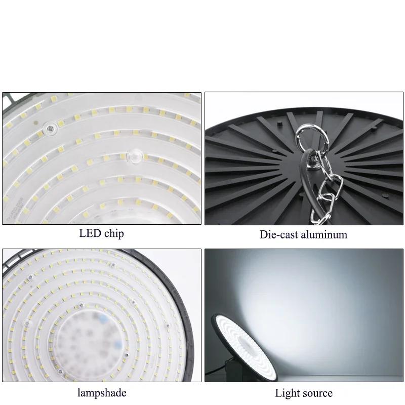 Новейшие 100/150/200 Вт 220 В High Bay Lights UFO LED Теплые/белые огни Складские гаражные огни Суперяркое промышленное освещение Популярный