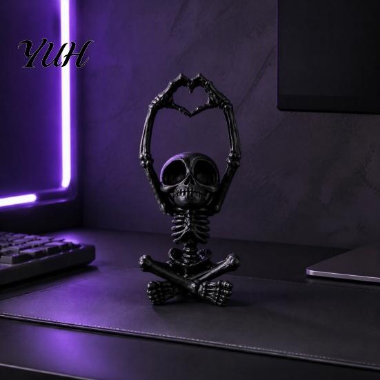 Black And White Decor Heart-Matching Skull Ornament, 3D Printed Skeleton Statue, Gothic Home Compact Size Sculpture for Bookshelf Bedside Unique Desk