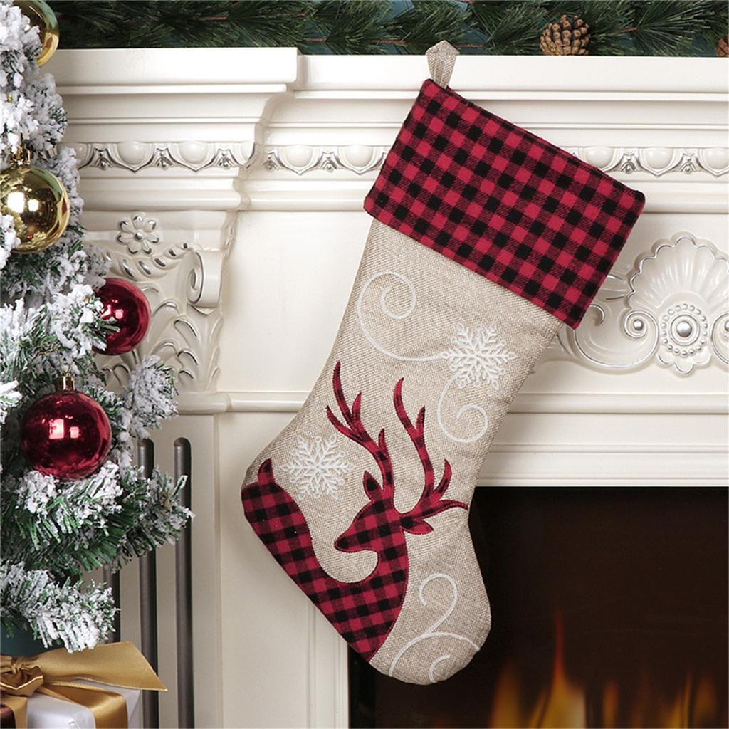 Льняные рождественские чулки, подарочный пакет, рождественские подвесные носки