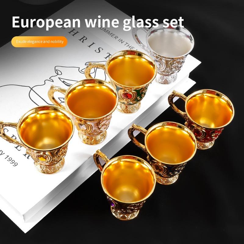 Classical Elegant Wine Glass, Enamel Rose Goblet for Wedding, Party & Home Bar,Vintage Rose Pattern Wine Cup, Gold/Silver Plated Pumpkin Cup