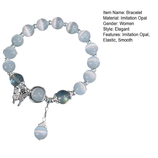Women Bracelet Imitation Opal Butterfly Pendant Smooth Elastic Band Regular Fit Lady Birthday Gift Exquisite Lightweight Wrist Bracelet Jewelry