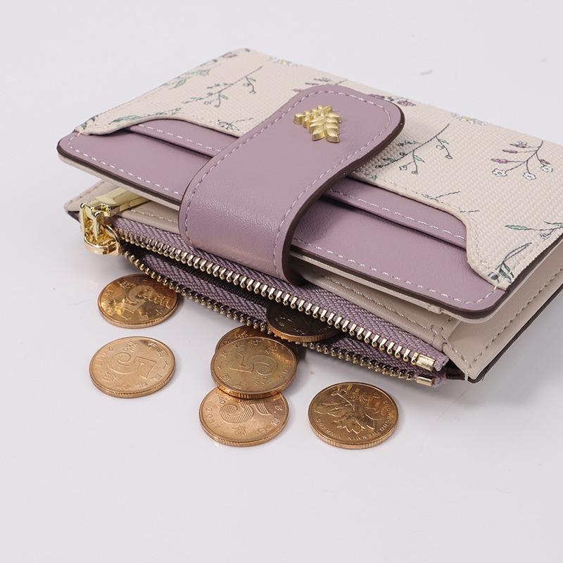Оригинальный дизайн короткий кошелек Женский высококлассный кошелек для мелочи Студенческий маленький свежий цветок и трава картхолдер интегрированный