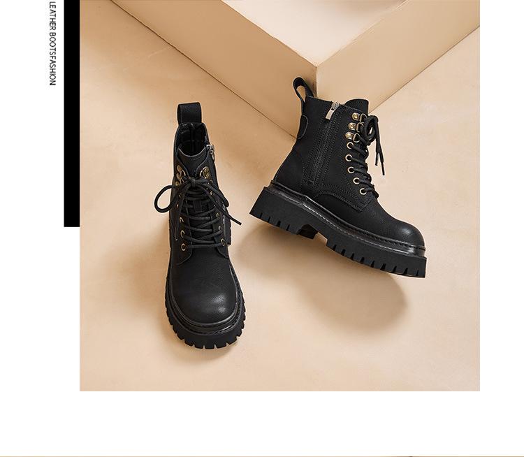 2025 Women's Retro Western Cowboy Martin Boots: Thick-Soled, Height-Increasing Low-Top for Spring & Autumn