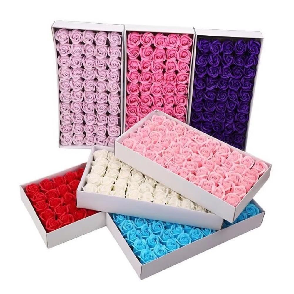 50Pcs Handmade Soap Rose Flower Three Layer Rose Realistic Floral Artificial Rose Flowers Wreath Making Foam Rose Heads