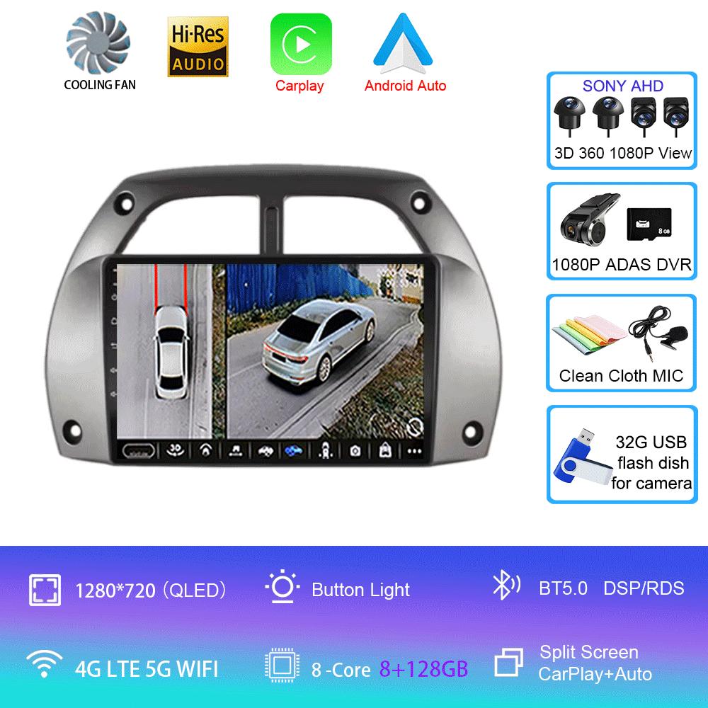 Car Radio Android 14 Wireless Carplay Auto for Toyota RAV4 2001 - 2006 Navigation GPS Multimedia Player Stereo Video wifi+4G BT