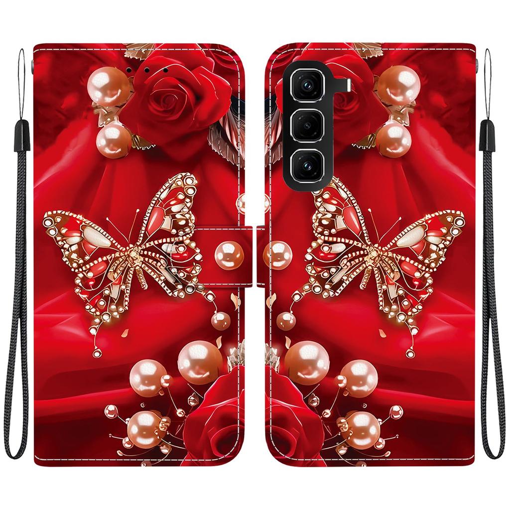 Handmade PU Leather Flip Case for Infinix Hot 50 Pro+ 4G (X6880) Anti-Slip Shockproof Cover with Wrist Strap & Heart/Rose Cat Designs