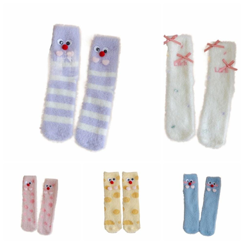 Cute Eyes Plush Dot Socks Soft Thicken Warm Socks Ins Mink Fur Socks  Girls