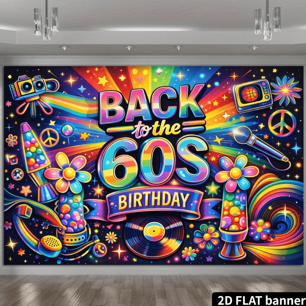 2D Peace Symbol 60s Birthday Background Cloth Neon Lava Lamp Vinyl Record Player Microphone Peace Symbol TV Decoration