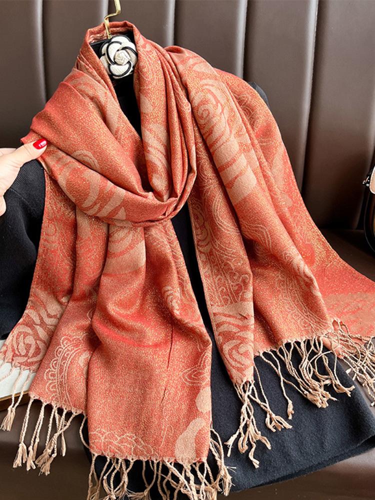 New Ethnic Autumn Pashmina Hijab Shawl Muslim Women Warm Winter Scarves Luxury Jacquard Female Floral Hijab Stoles Headscarf