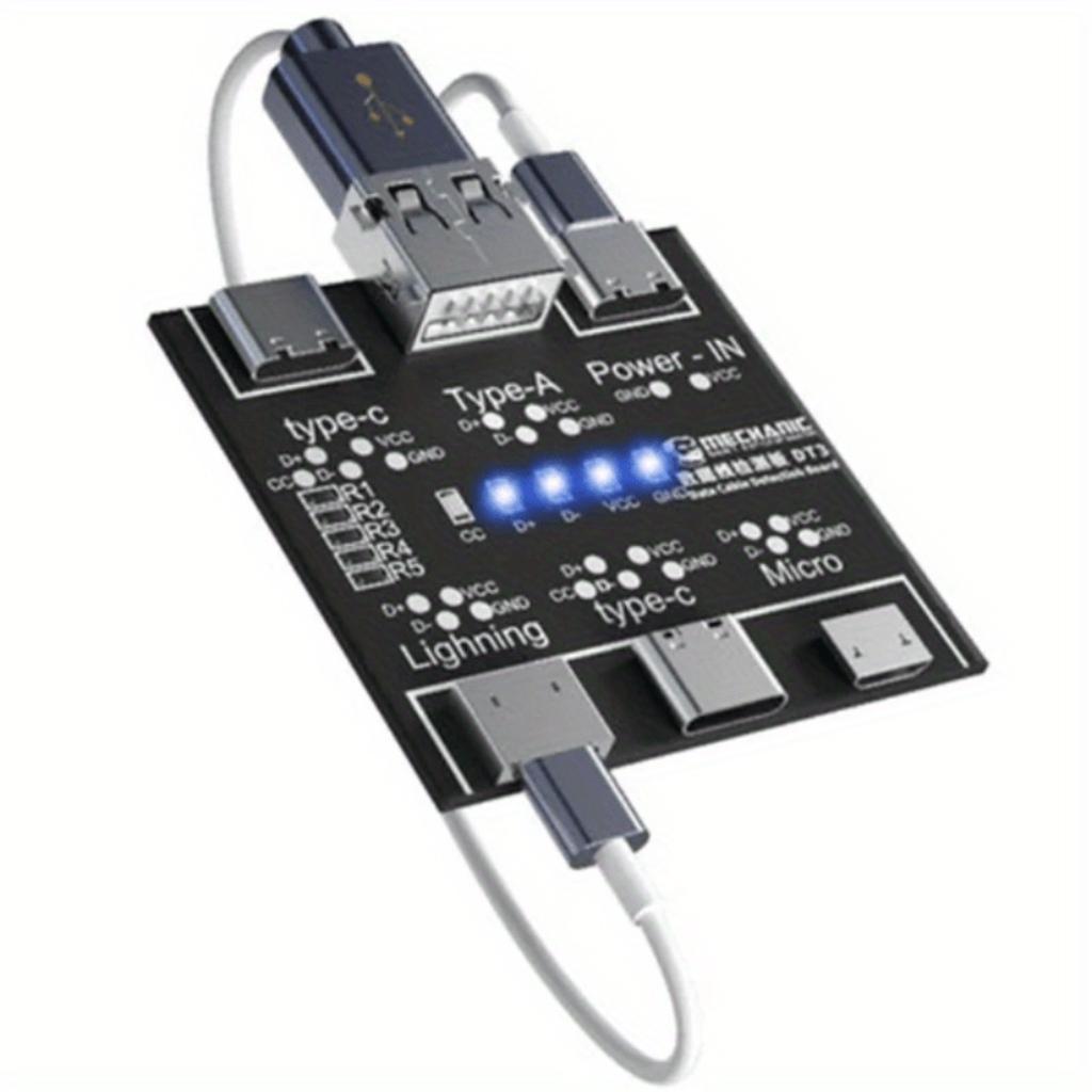 Компактная тестовая плата USB-кабеля DT3, Быстрый тестер для кабелей IOS Android Type-C, Портативный модуль PCB с защитой, Переключатель и световой индикатор