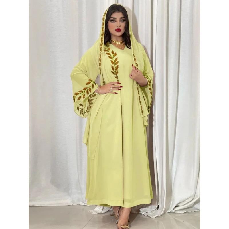 Ид мусульманское Абая для женщин платье с вышивкой и шарфом платье Дубай арабский длинный халат Марокко Абая кафтан головной платок великолепный