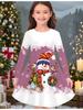 Girls' Autumn and Winter Fashion Dress, 3D Christmas Print  Round Neck Long Children's T-shirt Dress, Casual Versatile, Christmas Clothing