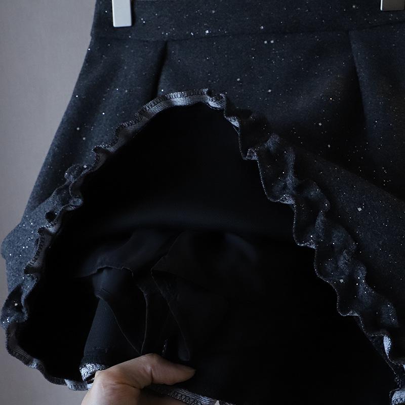 Bi Zheng 2024 Блестящая твидовая мини-юбка с кружевом, маленькая, облегающая