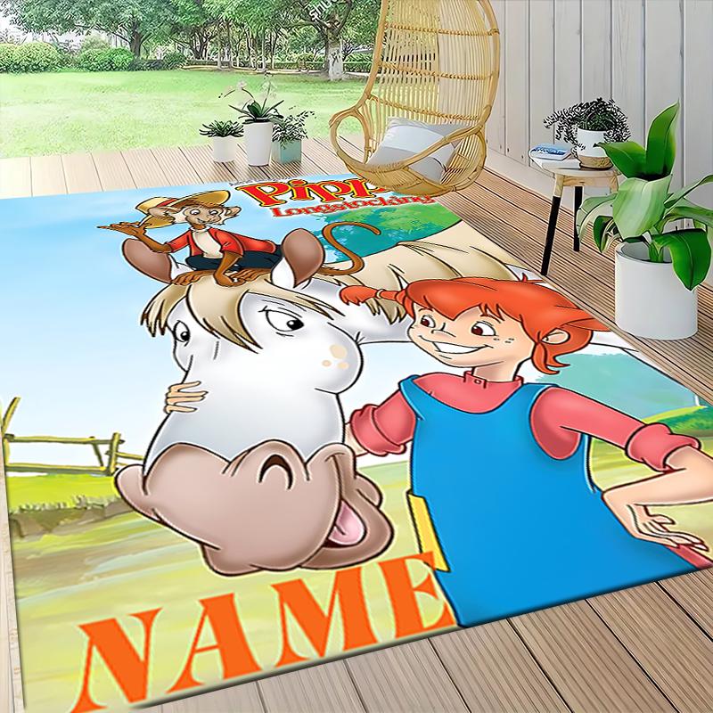 Custom Name Pippi Horse Adventure Carpet Rug Customizable Soft Washable Anti-Slip Home Living Room Sofa Mats Personalized Rug. 0909326