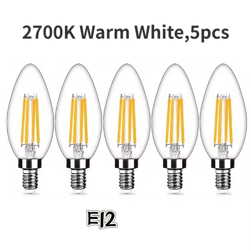 Melery E12 LED Bulb C35 Candle Chandelier Light 4W Equivalent 40W Warm White Daylight 6500K Edison Screw Lamp Clear Galss 5Pack