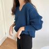 Retro Loose Lazy Wind Pullover Sweater Women's Autumn and Winter New Simple Casual V-neck Pit Strip Knitted Top