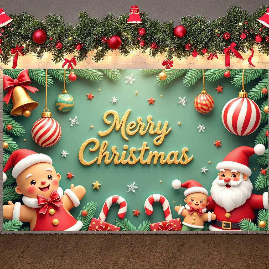 Large Polyester Merry Christmas Banner Outdoor and Home Garden Santa Claus Decorations for Christmas Holiday Party Backg