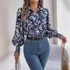 Элегантная женская блузка с цветочным принтом, V-образным вырезом и длинными рукавами для весенне-осеннего сезона
