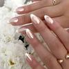 24Pcs Short Almond French Tip Press On Nails Simple Rose Art Full Cover Fake Nails