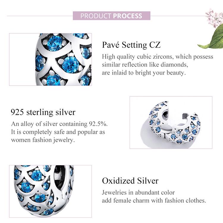 BAMOER рыбья чешуя Подвески-разделители из стерлингового серебра 925 пробы с синим цирконием и открытыми бусинами, подвеска, браслеты «сделай сам»