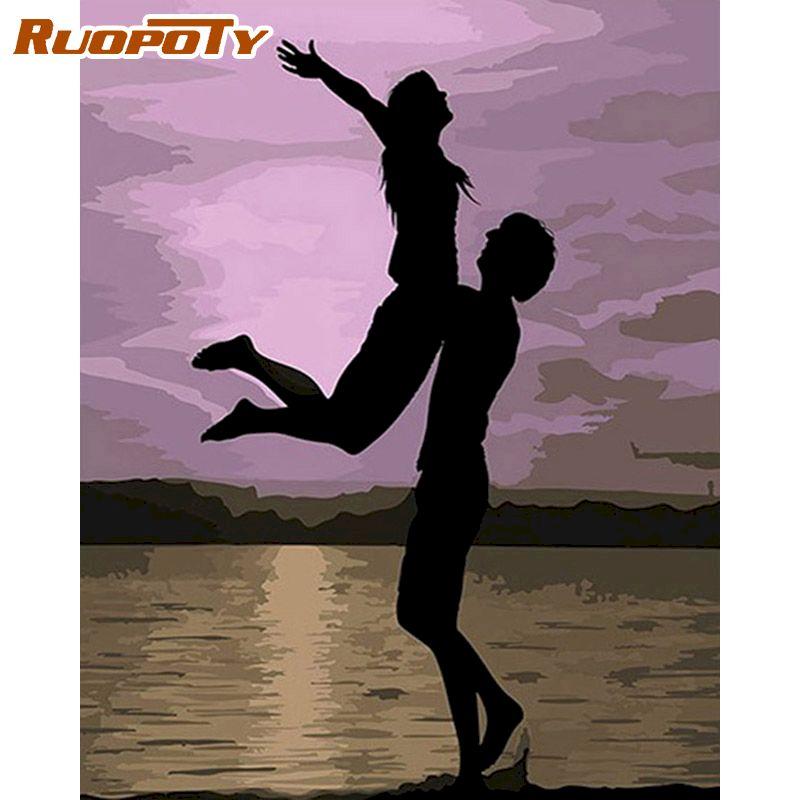 RUOPOTY Картина любовника по номерам, наборы, ручная роспись, рисунок маслом «сделай сам», картина маслом по номерам, украшение для дома, гостиной