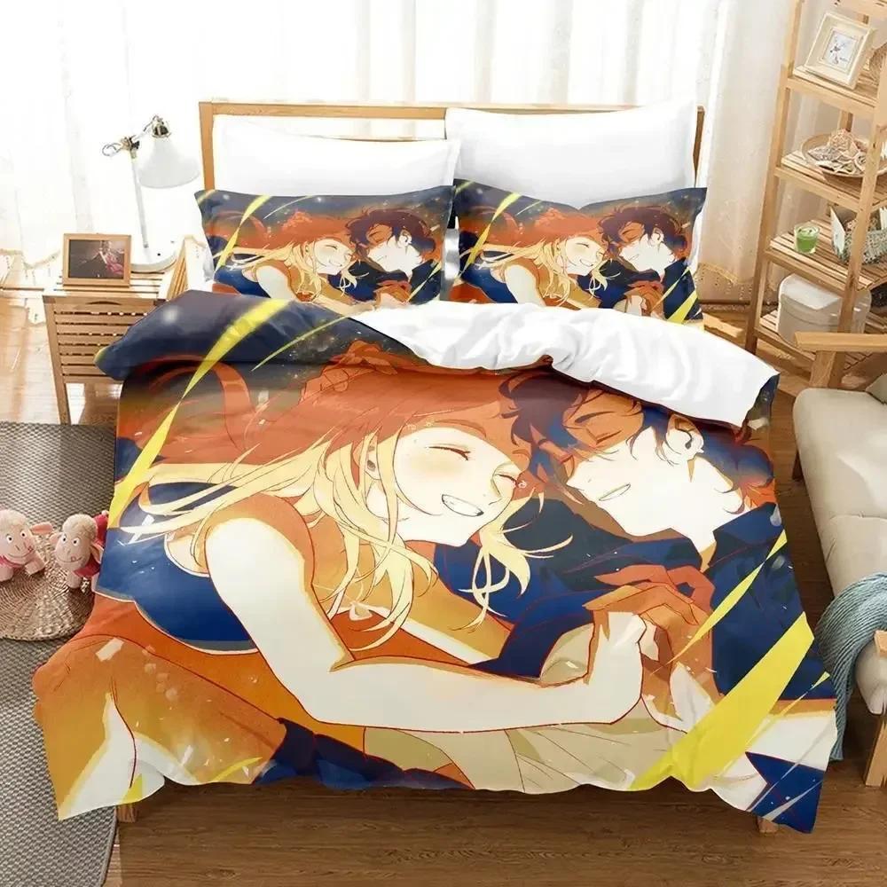 New Summer Time Rendering Bedding Set Cartoon Anime Three-piece Set Adult Kid Bedroom Duvet Cover Sets 3D Kawaii Girls Twin Set