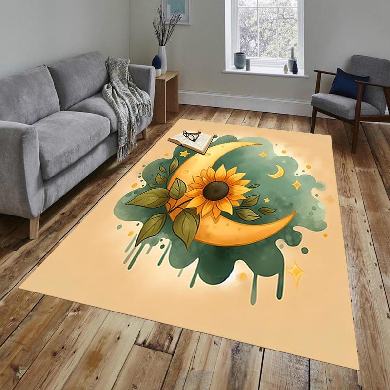Moon Sunflower Pattern Area Rug, Office Carpet Indoor Outdoor Entrance Doormat, Non-Slip Soft And Comfortable, Living Room, c122072