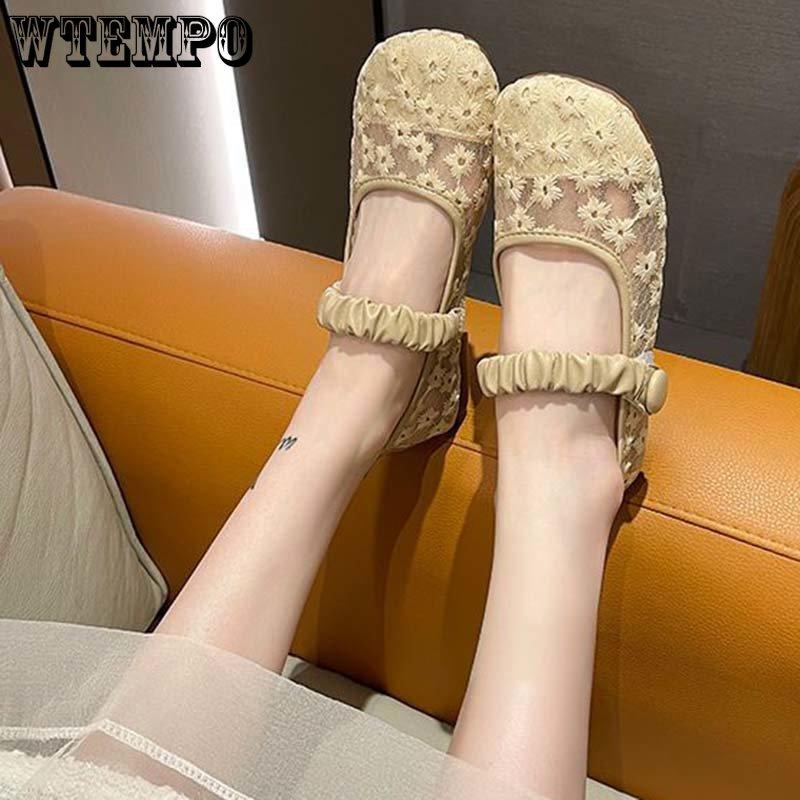 Дышащая женская обувь из сетчатой ​​ткани с вышивкой и узором, туфли на мягкой подошве из льна, простые повседневные туфли в стиле ретро, ​​весна-лето