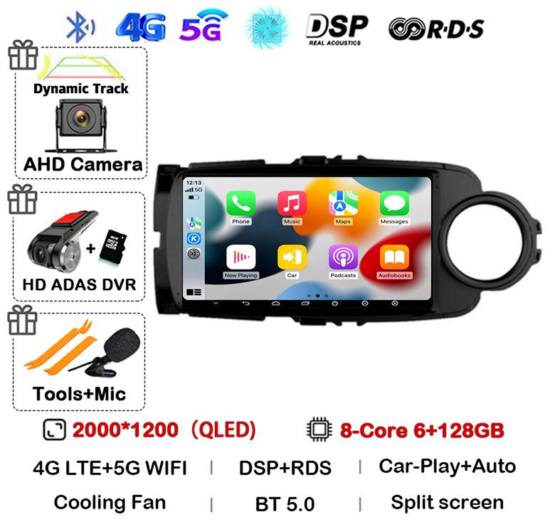Android14 Carplay Auto For Toyota Yaris 2012 2013 2014 2015 2016 2017 Multimedia Car Radio Player WIFI+4G SIM Stereo DSP GPS RHD