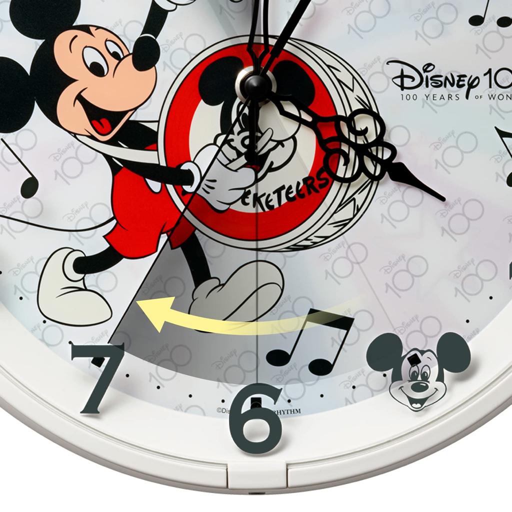 RHYTHM Disney 100th Anniversary Disney 100 Wall Clock Dial Changes When It Gets Dark Silent White 8MG817MC72 (Mickey Mouse) 28×5.2cm