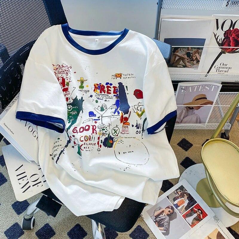 Cute and Fun Printed Women's T-shirt Summer Loose Versatile Ladies Short Sleeve Tee Round Neck Versatile Oversized Top