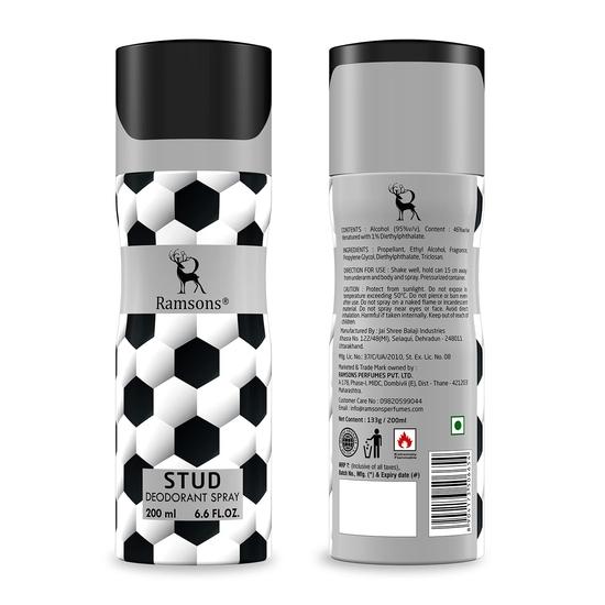 Ramsons - STUD Deodorant Spray | 200 ML | Body Perfume | TN - Bergamot, Pineapple, Lavender | MN - Jasmine, Rose| BN - Amber, Leathery