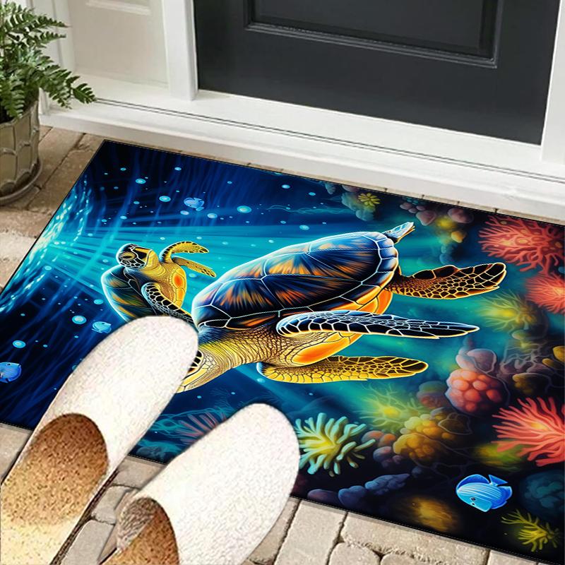 Cartoon Sea Turtle Artwork Office Rug Chair Mat, Entryway Carpet, Suitable for Front Door, Bedroom, Living Room, Desk, Holiday Gift