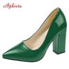 Aphixta Autumn 10cm/3.94Inch Chunky Heels Pumps Women Shoes Wine Red Patent Leather Sexy Party Official Leisure Plus Szie 33-46