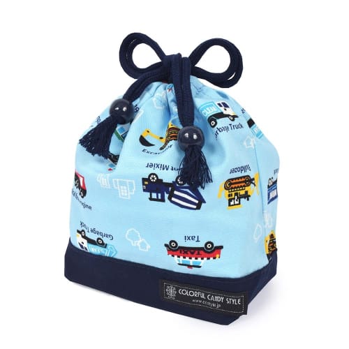 COLORFUL CANDY STYLE Small Drawstring Cup Bag (with Name Tag) - Water-Repellent, No-Iron Design, Full-Throttle Working Vehicle Design, Lightweight, St