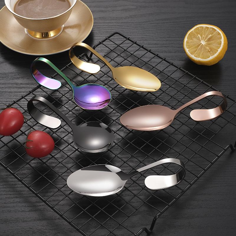 Посуда для сервировки из нержавеющей стали, ложка с изогнутой ручкой, золотая, для независимого питания в отеле, изогнутая, гостиничные принадлежности, ложка