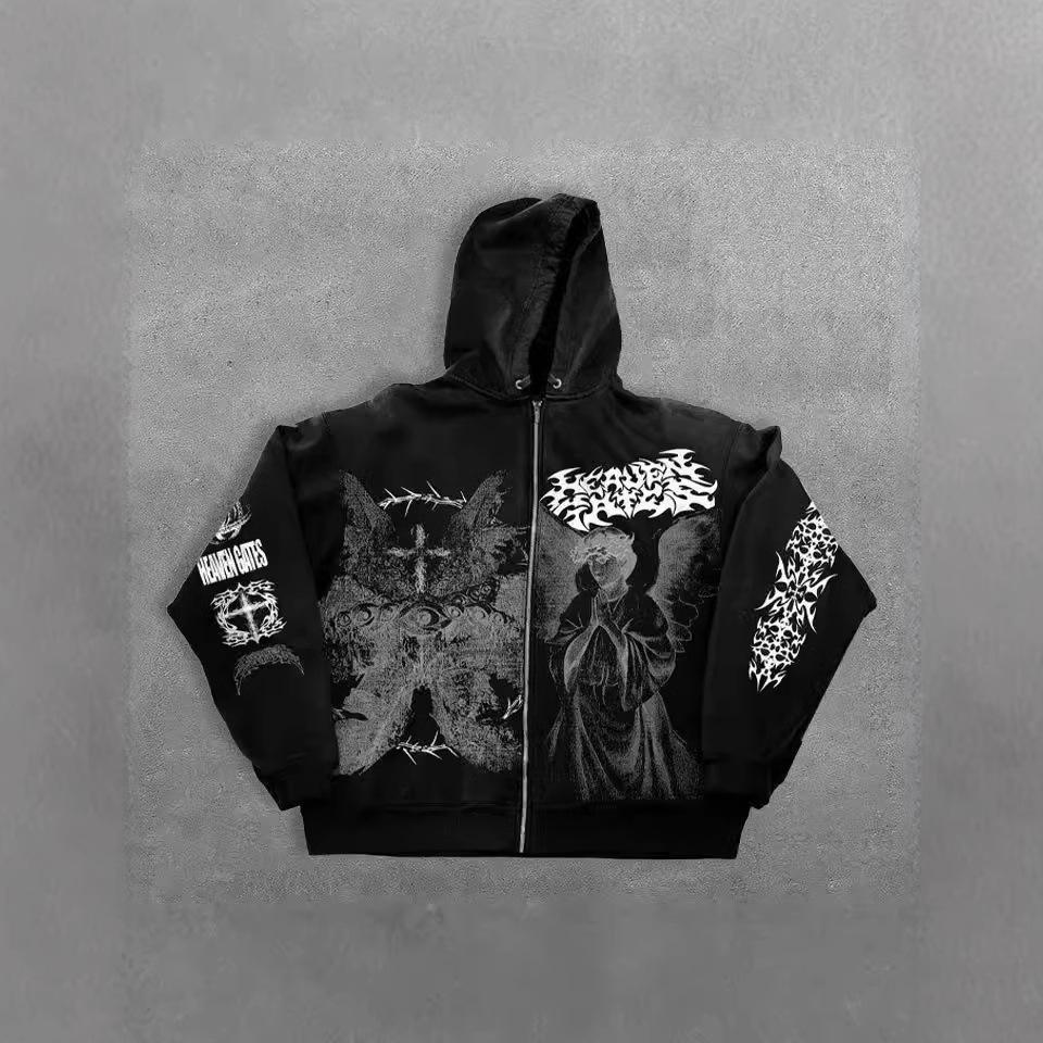 Унисекс худи на молнии с принтом ангела - Ретро стиль Y2K (Коллекция осень/зима)